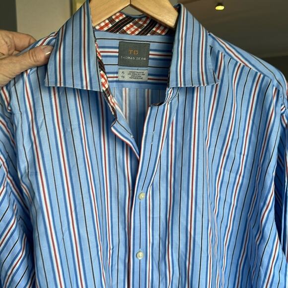 Thomas Dean Flip Cuff Button Up Shirt Mens XL Blue Orange Stripe Florida Gators - Picture 2 of 7